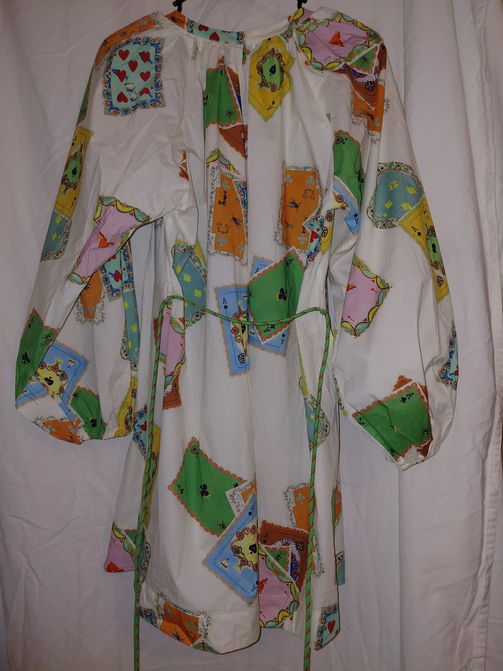 Women’s Printed Drawstring Waist Dress- White Multicolor